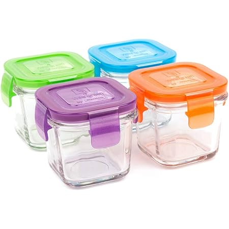 Wean Cube Glass Food Storage Garden Pack - Pack of Four (4), 4 oz Square containers Blue, Orange, Green, Purple