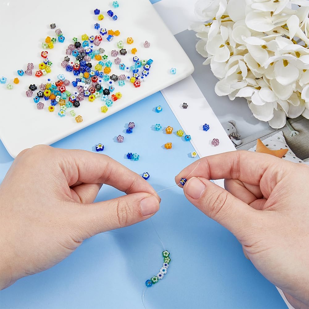 DICOSMETIC 2 Strands Millefiori Lampwork Glass Beads About 176-220Pcs Flower Beads Handmade Loose Bead Colorful Floral Spacer Bead for DIY Earrings Bracelet Necklace Jewelry Making - Image 3