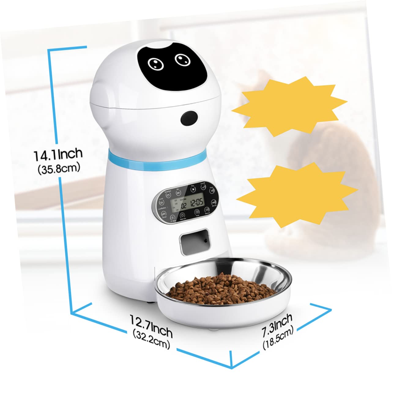 Distributore Automatico Cibo Per Gatti e Cani in Alimentazione Programmabile Con Timer Digitale e Registratore Vocale Usb Pet Feeding Dispenser Intelligente