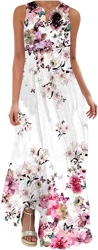 LRMQS Summer Dresses for Women 2025 Vacation Beach Casual Flowy Spring Maxi Dress Floral Plus Size Sundress Long Sun Dresses