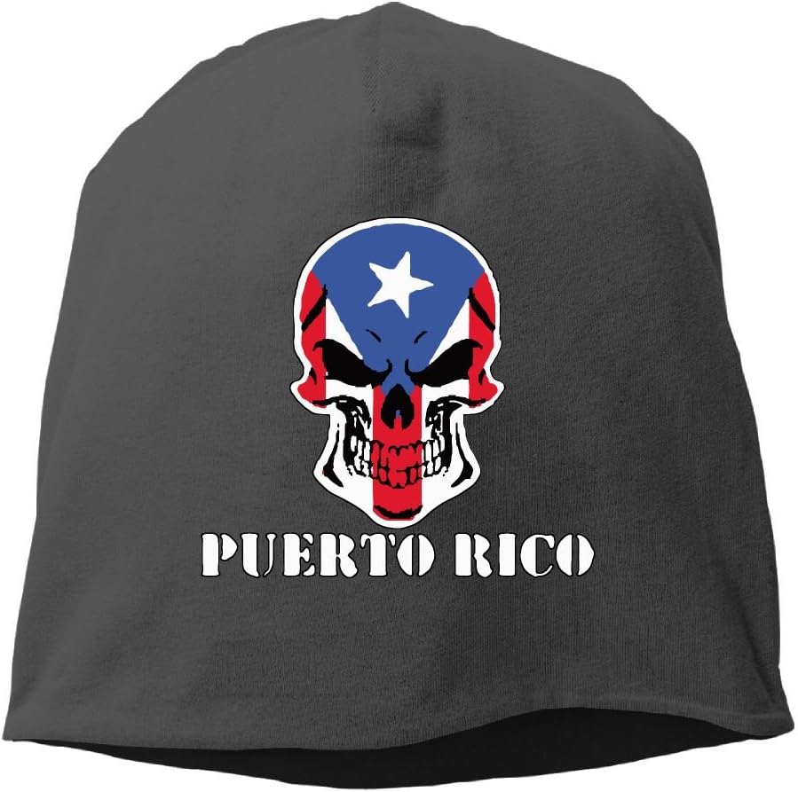 Puerto Rican Flag Skull Puerto Rico Unisex Warm Winter Hat Knit Skull Beanie Slouchy Beanie Hat/Cap Black