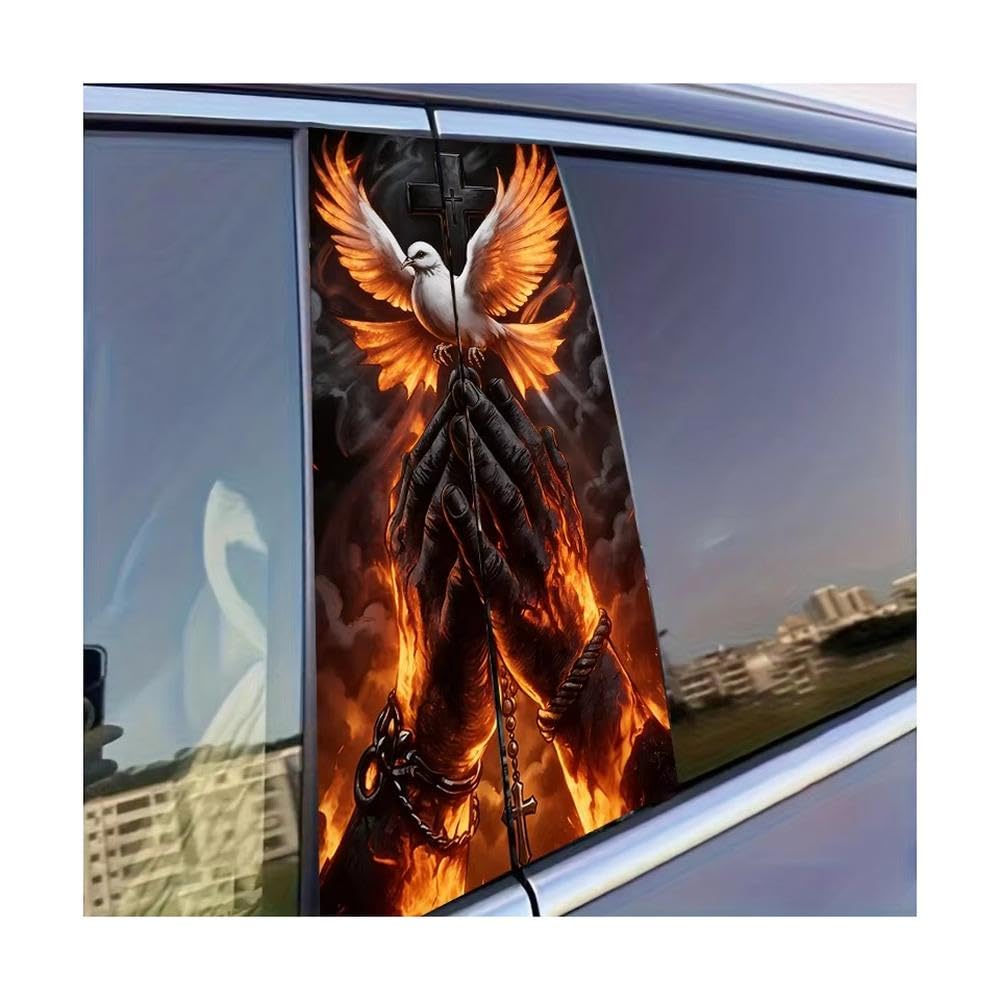 Dabhuoc One Color Car Parts 2Pcs Car Door Pillar Decoration Sticker Fiery-Winged Dove Over Praying Hands Protective Film