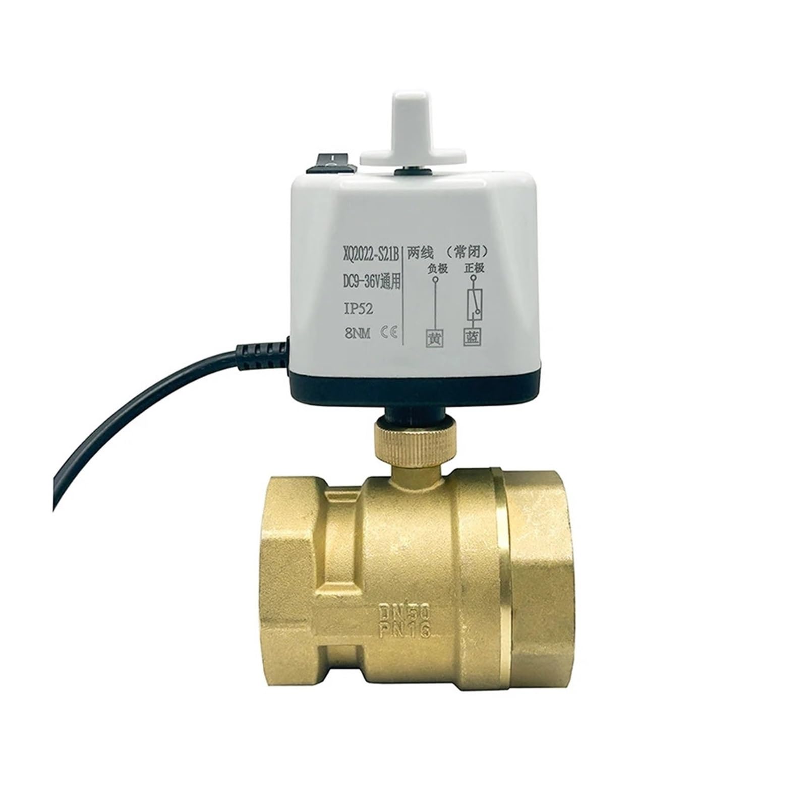 QRUYHBAJU 1/2" 3/4" 1" 1-1/4" 1-1/2" 2" Motorized Ball Valve with Manual Switch 2-Wire Control Normally Closed Electric Ball Valve 2-Way(Dn40,CLOSED-12VDC)
