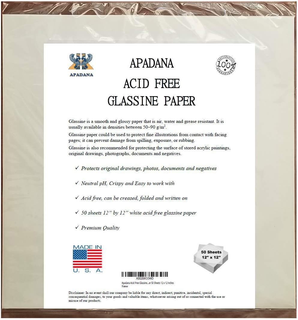 Apadana Acid Free Glassine Paper 50 Sheets 12 x 12 Inches