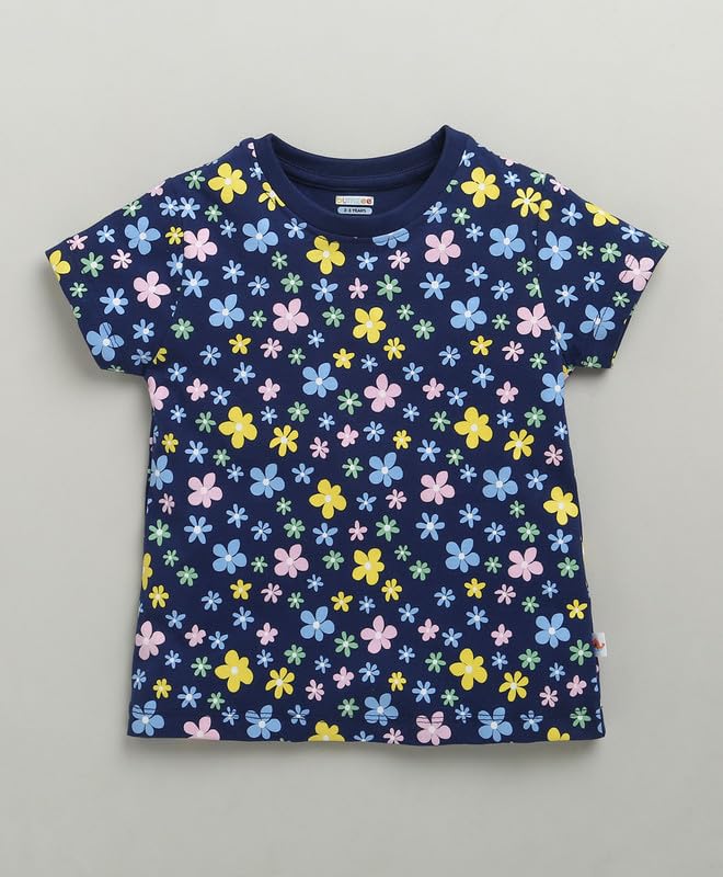 BUMZEE T-Shirt für kleine Mädchen, normale Passform, halblange Ärmel, Rundhalsausschnitt, Baumwolle, 2er-Pack