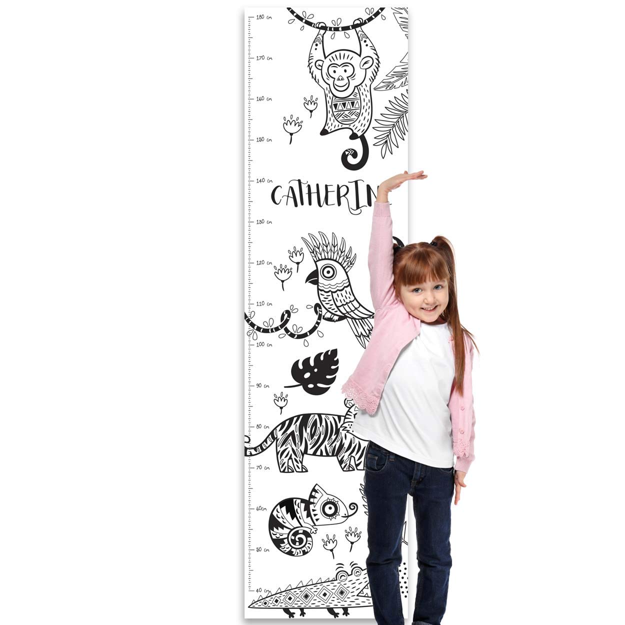 Paper Themes Personalised Height Chart - Black and White Jungle Animals