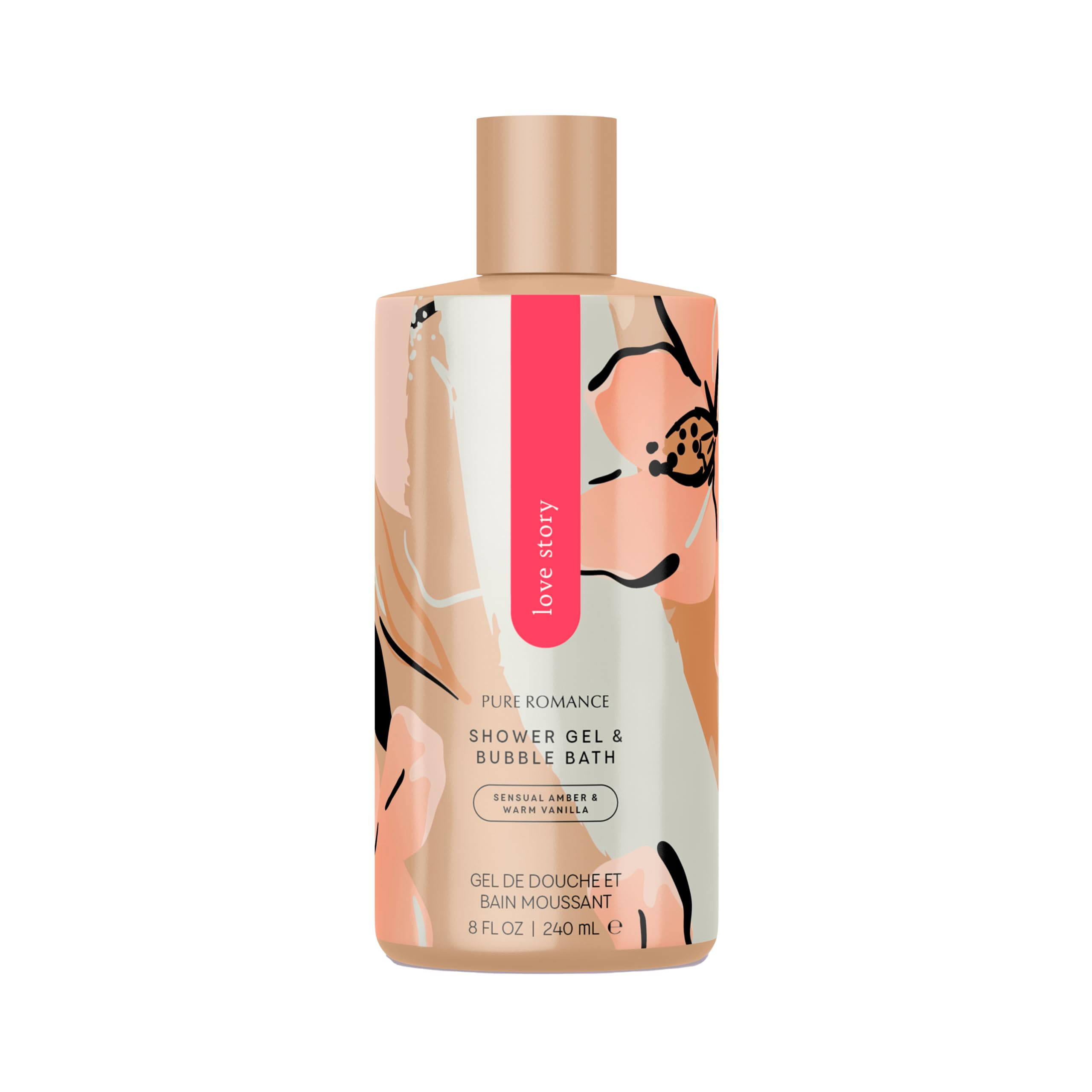 Pure Romance Shower Gel & Bubble Bath - Refreshing, Long Lasting Bubbles - Infused with Moisturizing Argan Oil, 8 Fl Oz, Love Story