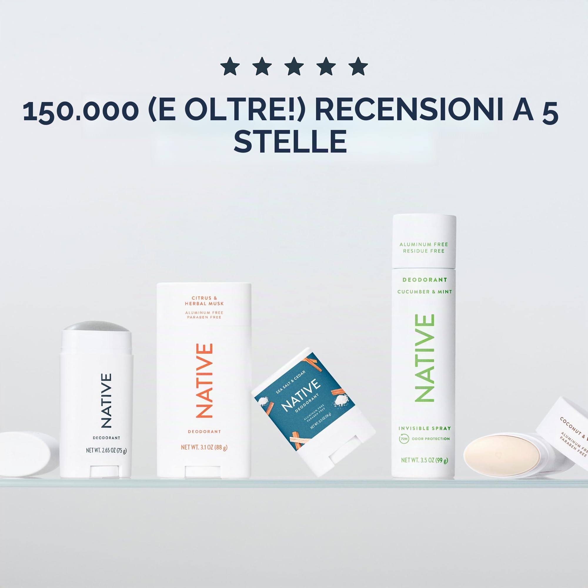 Native Deodorante naturale, vegano, senza glutine, cruelty free, privo di alluminio, parabeni e solfati, nato negli Stati Uniti, carbone