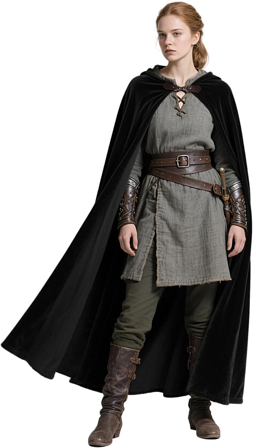 Joukavor Renaissance Hooded Cloak Medieval Cape for Adult Women Men Halloween