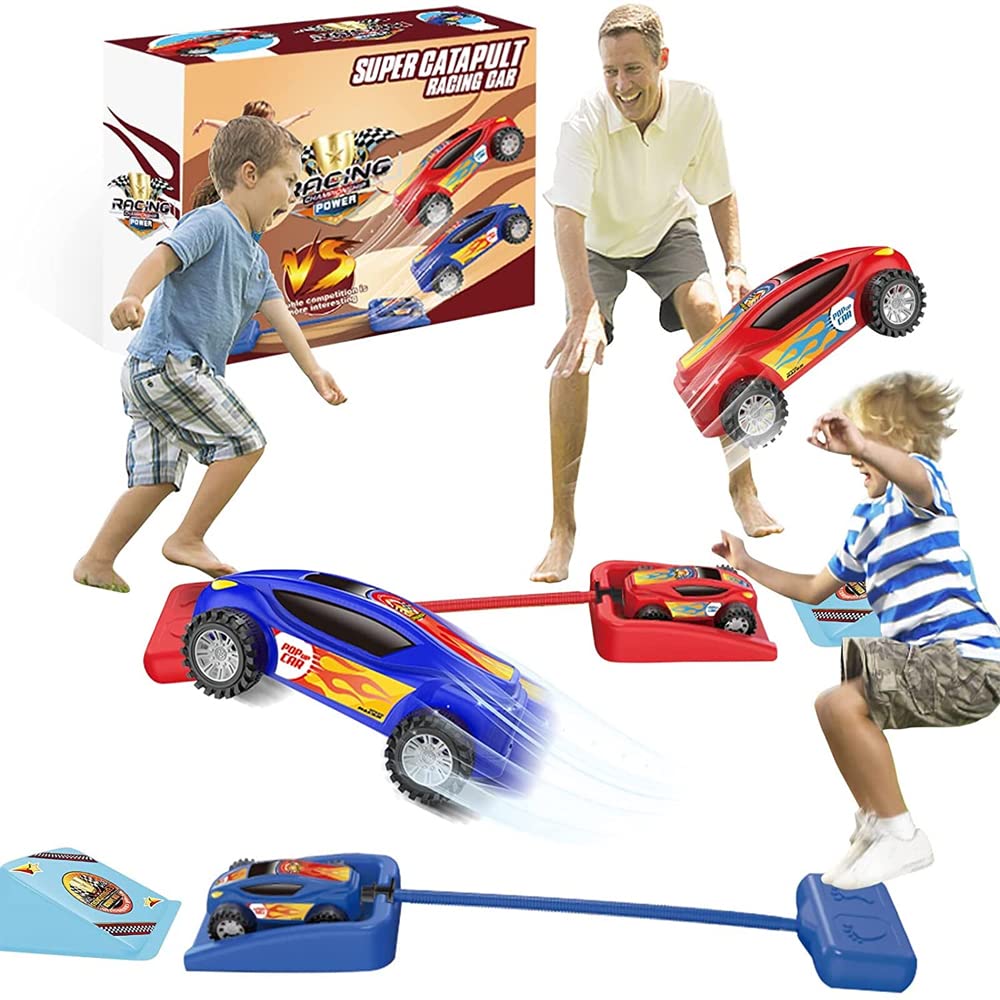 AMERTEERStomp Racer Car, 2-Car Air-Powered Launcher with Ramp & Finish Line, Outdoor Racing Toys for Indoor & Outdoor Play, STEM Gift for Boys & Girls Ages 5-12