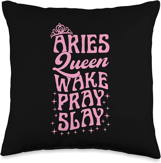 Aries Queen Wake Pray Slay Christian Aries Sign Throw Pillow