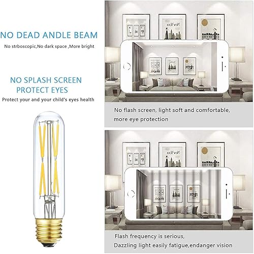 Miniatura 4 de Bombilla LED T10, bombillas tubulares LED regulables de 8 W, equivalente a 75-100 vatios, 850 lm, vidrio transparente, bombilla base E26, para