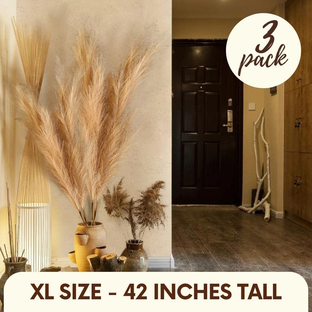 Buy Large Faux Pampas Grass Decor Tall Set of 3, 42"/3.5FT Beige Tall