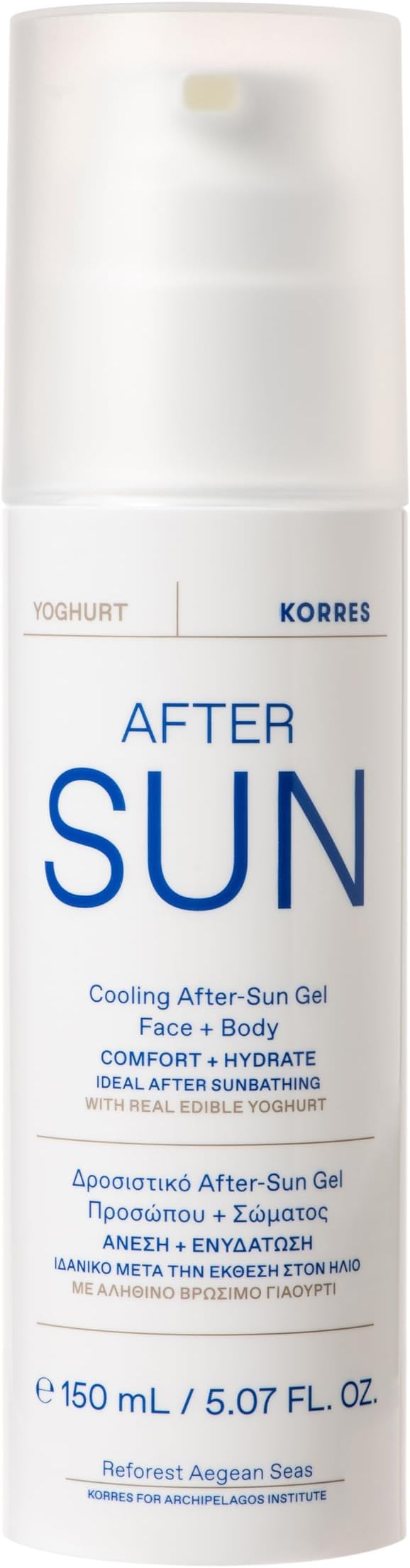 Greek Yoghurt Cooling After Sun Gel for Face & Body, Lightweight Hydrating Cream Gel with Natural Proteins & Vitamins, Sunburn Relief for Sun-Exposed or Dry Skin, 5.07 fl oz