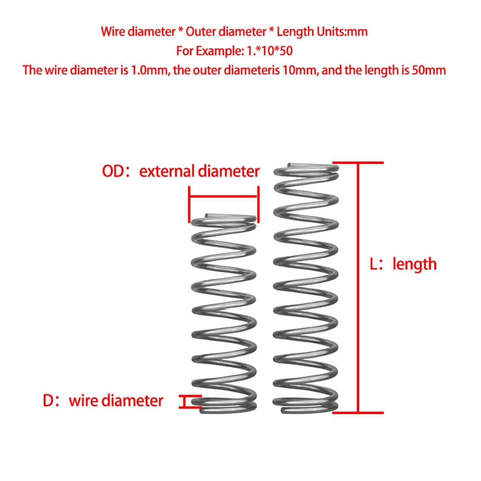 65Mn Druckfeder Durchmesser 0,6mm Zylindrische Spule Rückholdruckfeder Durchmesser 3mm bis 12mm 10PCS(5mm,7mm (10Pcs))