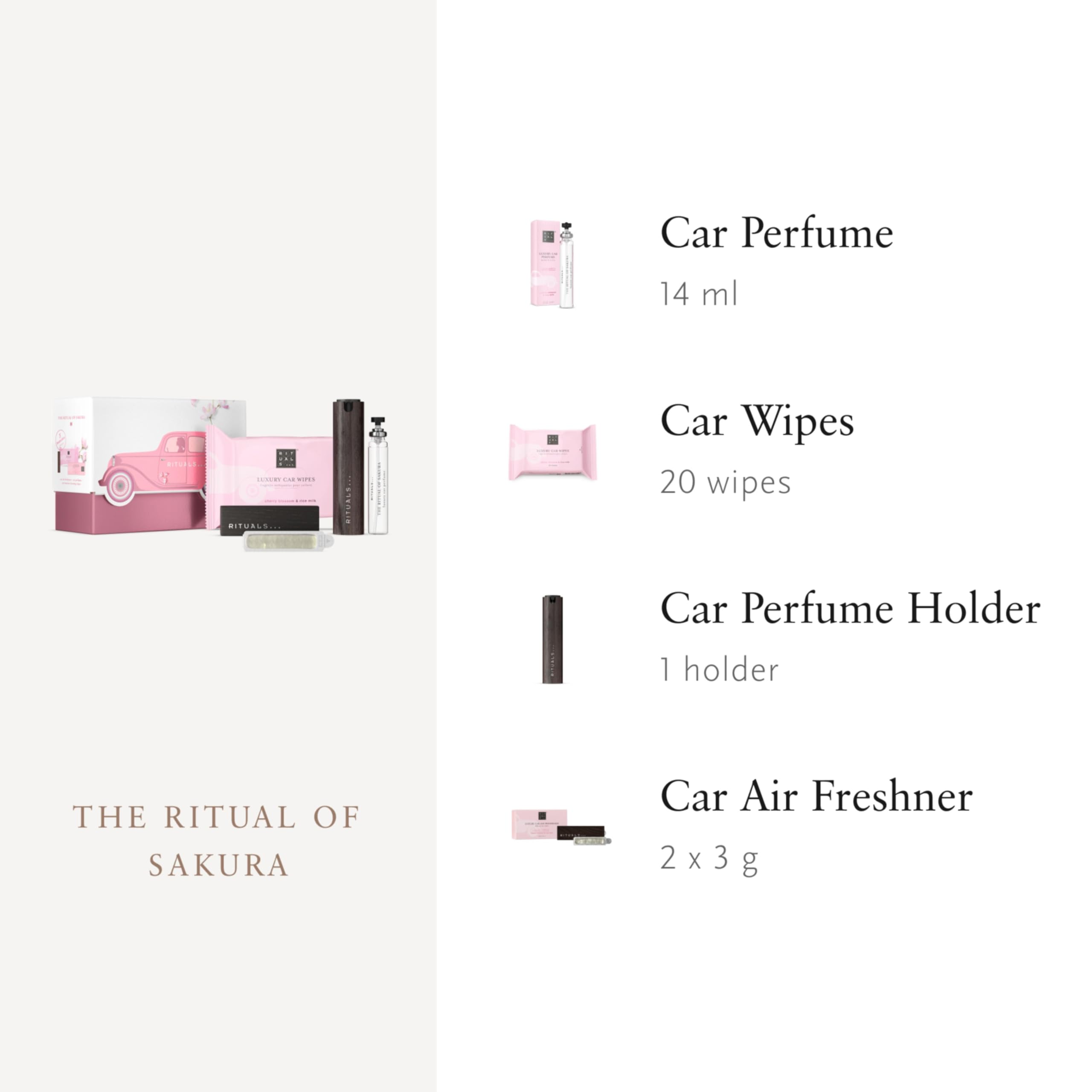RITUALS The Ritual of Sakura Set de Regalo de Perfume para Coche – Incluye Perfume para Coche, Toallitas, 2 Ambientadores Recargables y un Soporte de Madera Reutilizable