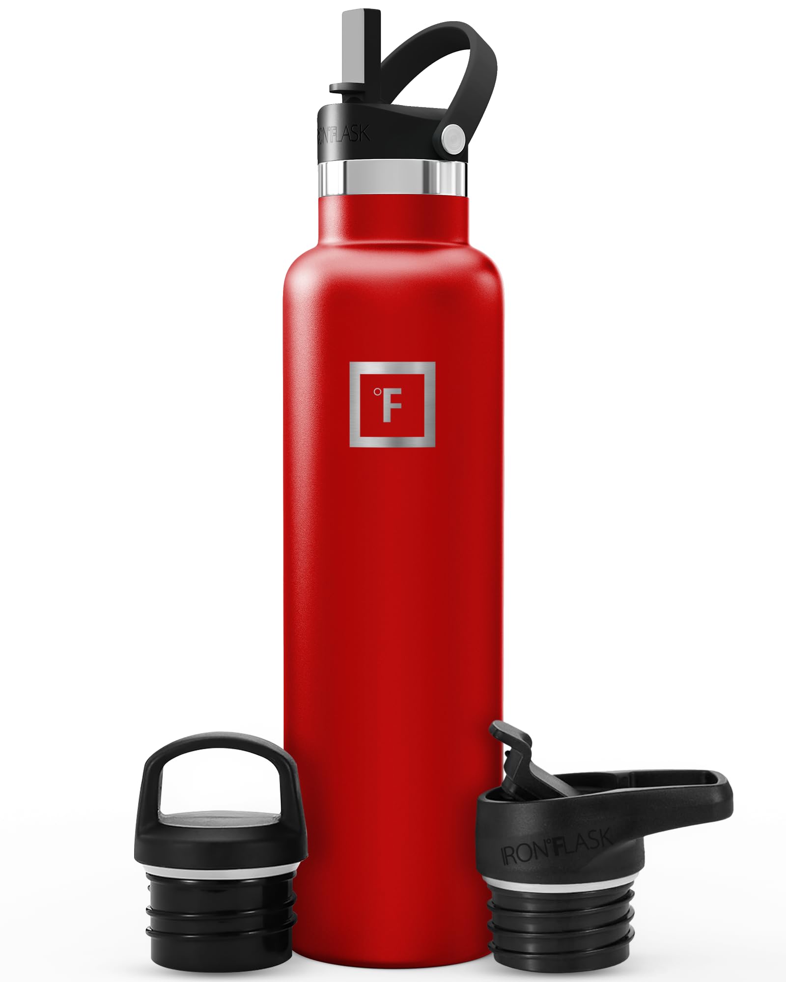 IRON °FLASK Borraccia Sportiva a Bocca Stretta - 24 Once, 3 coperchi (Coperchio di Paglia), Acciaio Inossidabile Isolato sottovuoto, Freddo Caldo, Moderna Tazza Termica a Doppia Parete, Semplice