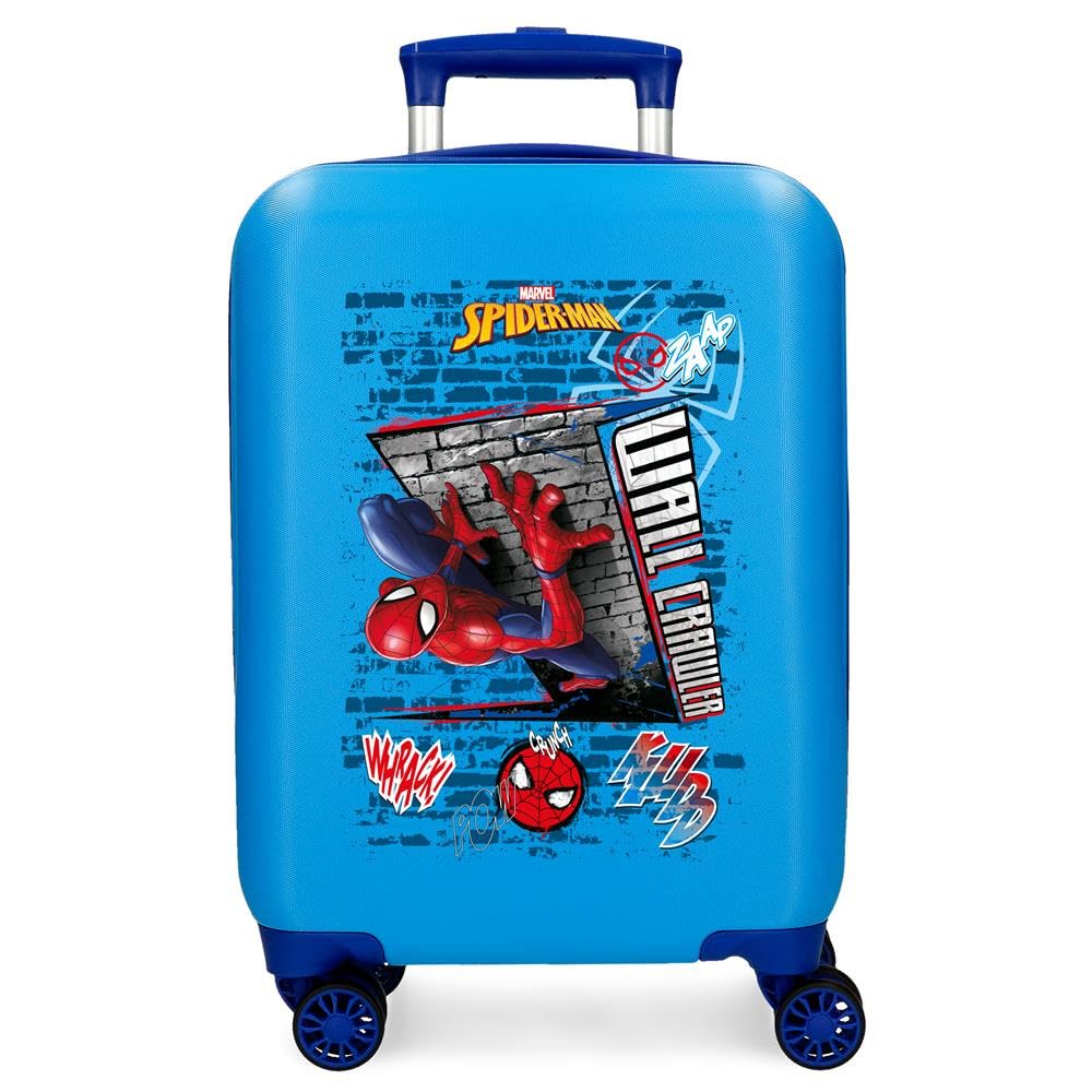 Joumma Marvel Spiderman Wall Crawler Blue Cabin Suitcase 33x50x20 cm Rigid ABS Side Combination Lock 28.4L 2.3kg 4 Double Wheels