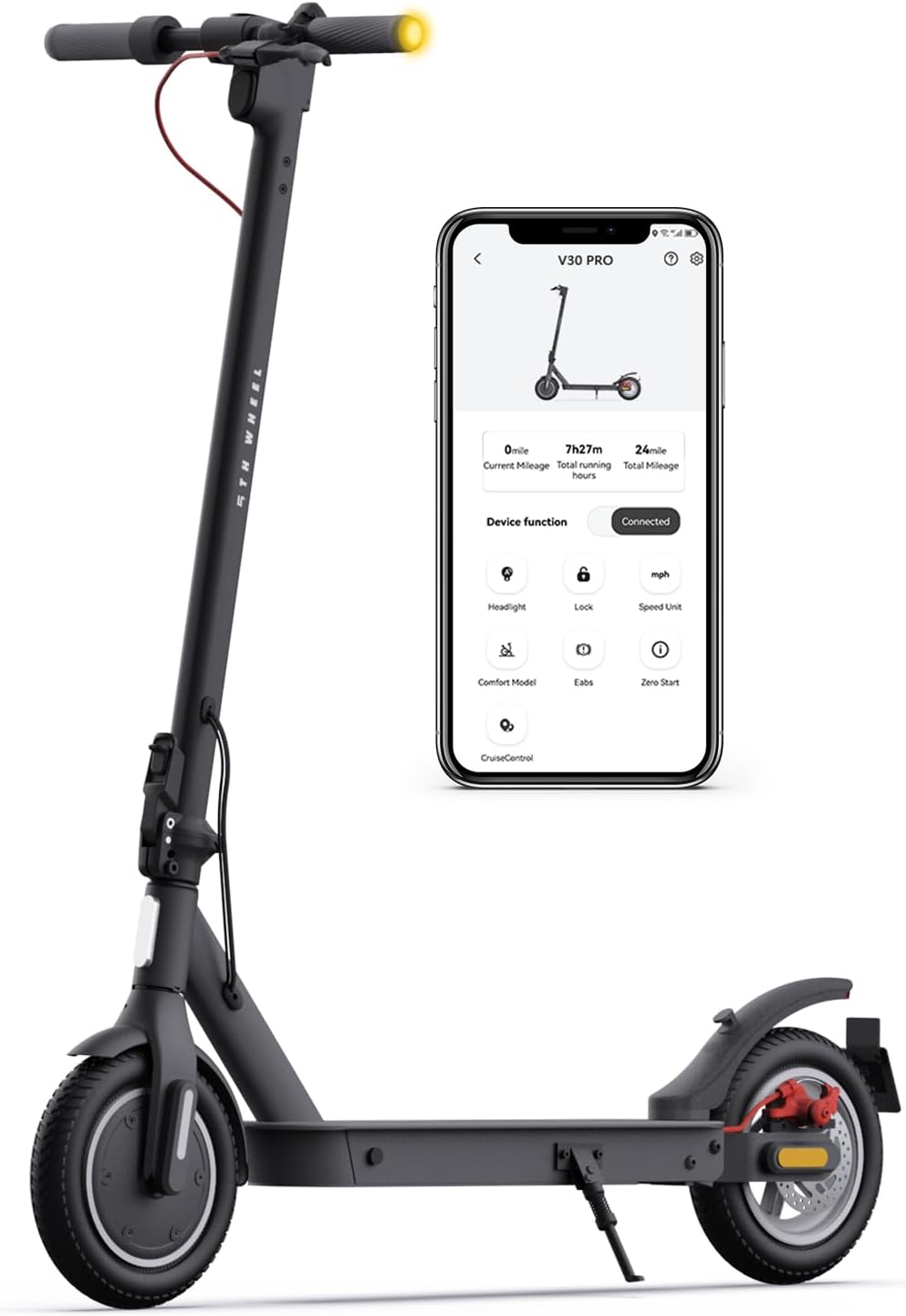 5TH WHEEL V30PRO Electric Scooter with Turn Signals - 19.9 Miles Range & 18 MPH, 350W Motor, 10" Inner-Support Tires, Dual Braking System and Cruise Control, Foldable Electric Scooter for Adults