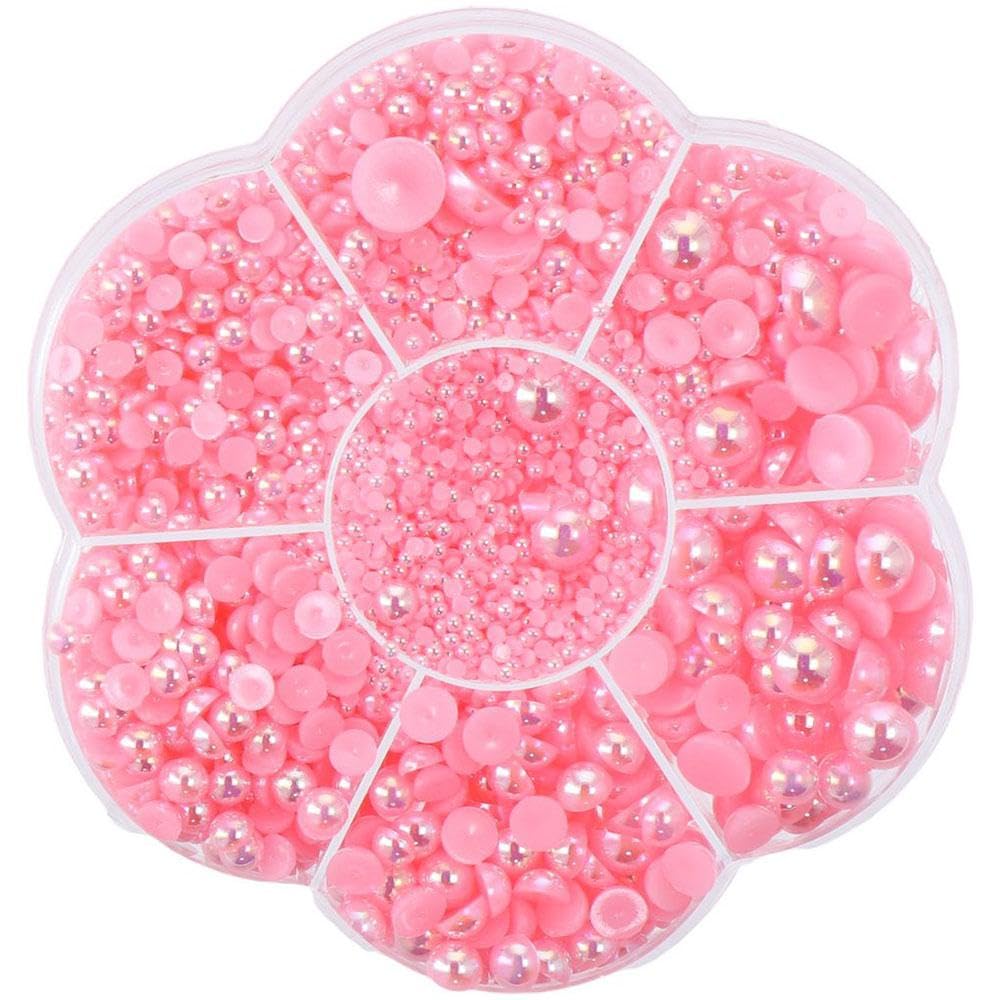 YYlingx 5600 PCS Half Round Faux Pearls Light Pink AB Flatback Imitation Pearls 7 Sizes Flatback Nail Imitation Pearls for DIY Nails Art Crafting Jewelry Making