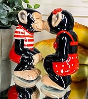Vista 1 de Ebros Gift Circo Carnaval Rojo Selva Monos machos y hembras Simios Chimpancé Pareja Cerámica Salero y Pimienta Estatuilla Set Silvestre Bosque