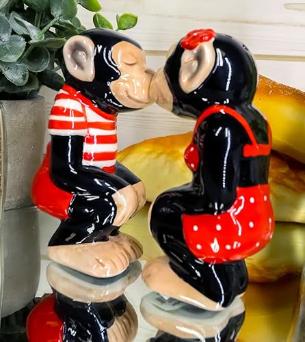 Ebros Gift Circo Carnaval Rojo Selva Monos machos y hembras Simios Chimpancé Pareja Cerámica Salero y Pimienta Estatuilla Set Silvestre Bosque