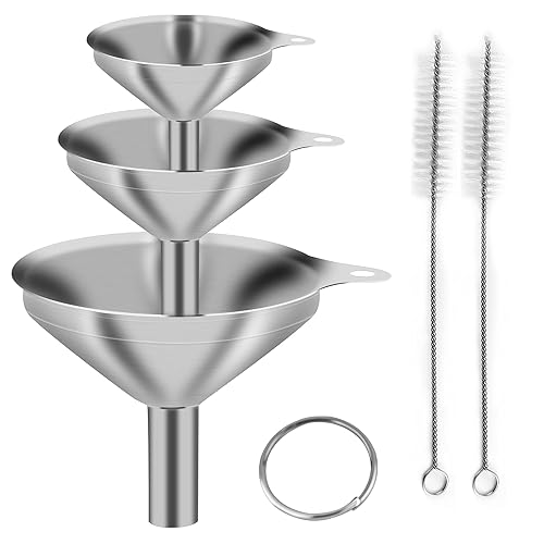 Juego de 6 embudos de acero inoxidable para uso en cocina, embudos pequeños de metal para llenar botellas pequeñas, embudo de kichen, juego de 3