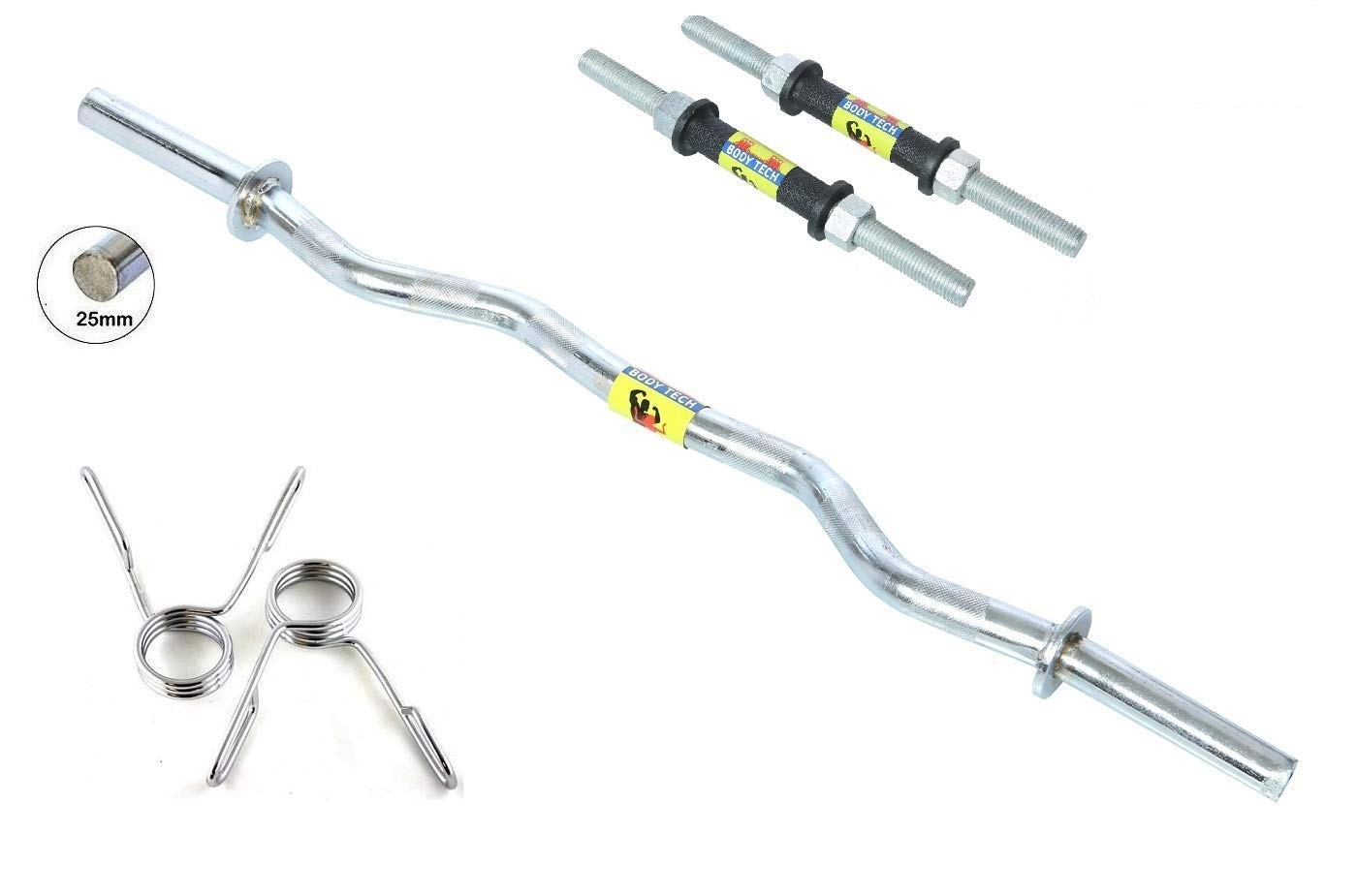 Body Tech Combo of 4ft Curl Bar 25mm and 1 Pair Steel Dumbbells Rod 14" with 2 Spring Locks (B07VV3YYZG) Amazon Price History, Amazon Price Tracker