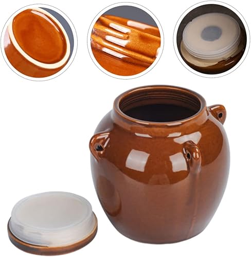 Miniatura 5 de YARNOW Olla de decapado Tarro de cerámica hermético Kimchi coreano Recipientes de comida china con tapa Recipiente pequeño de cerámica Contenedores