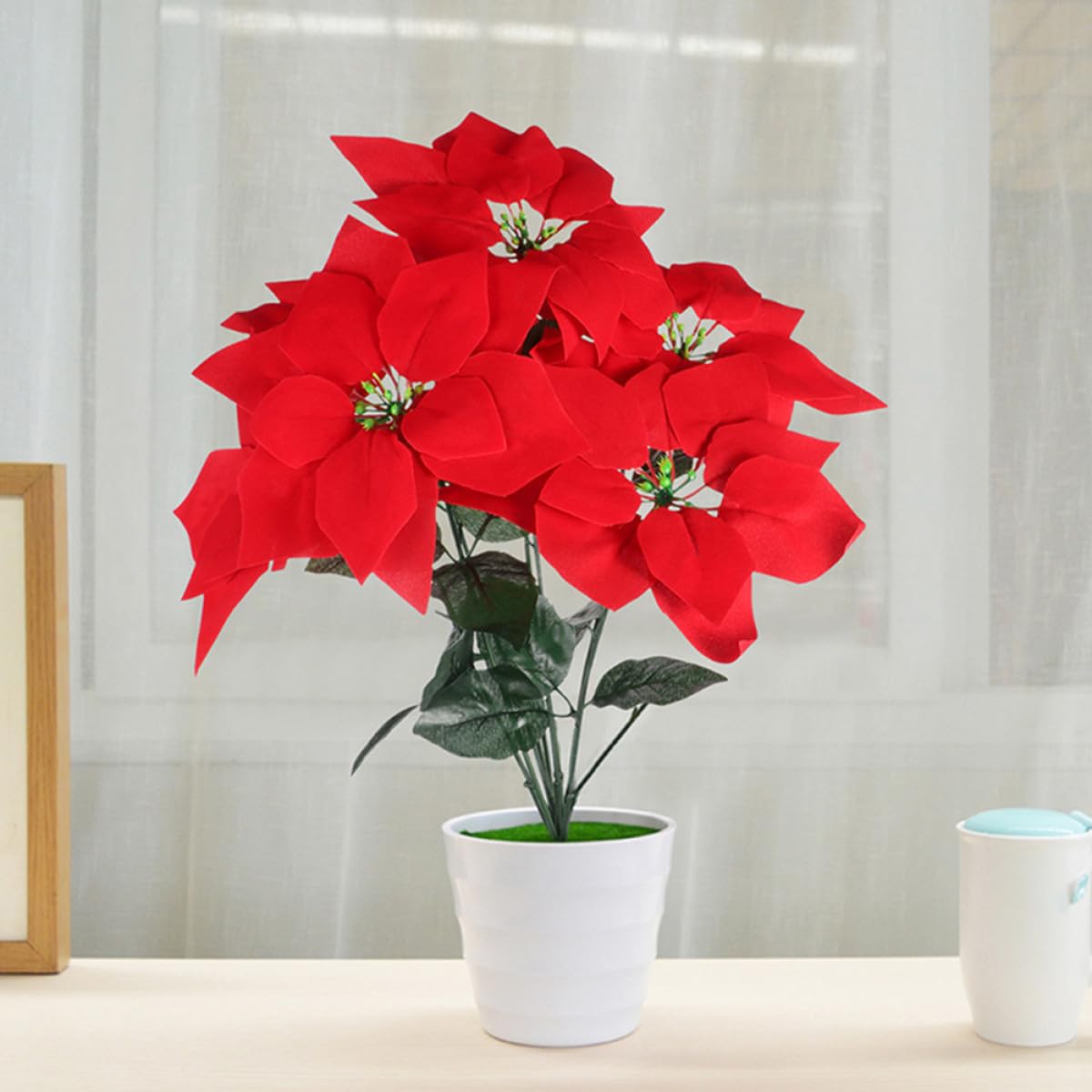 4 Stück Künstliche Weihnachtssternblüten Rot aus Seidenstoff und Eisen Draht Realistische Poinsettia für Weihnachts und Heimdekoration mit Natürlicher Atmosphäre