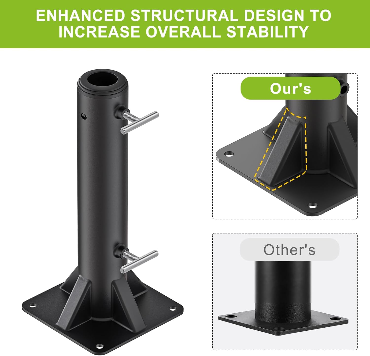 Dolibest Heavy Duty Deck Mount Umbrella Holder with Plastic Sleeve, Fully Welded Steel Patio Umbrella Base up to 2'' Poles, Outdoor Umbrella Stand for Patio Table, Balcony, Decks, Docks (Enhanced)