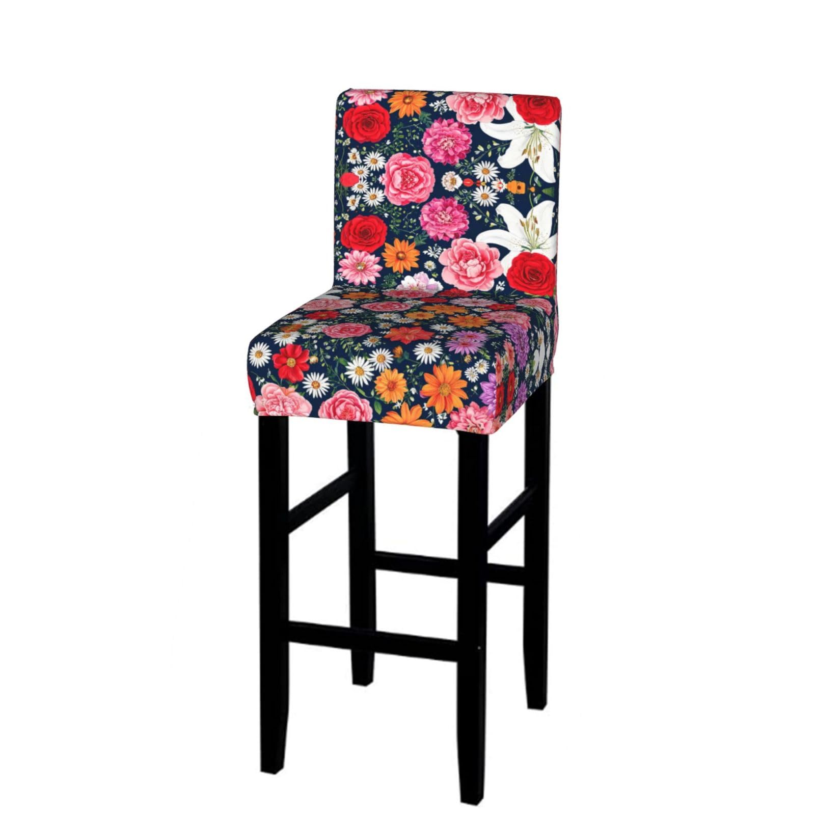 Floral Explosion Bar Stool Cover-Stretchy Chair Slipcover for Kitchen