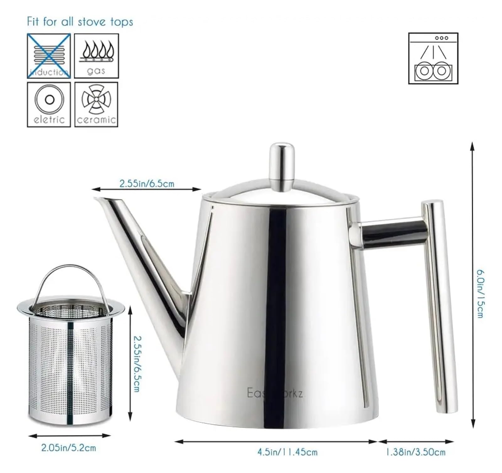 Teteras Tetera de acero inoxidable doble pared con infusor té extraíble, perfecta for preparar tu favorito(800ml)