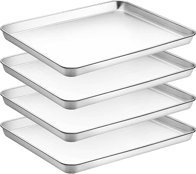 CEKEE 4 Pcs Stainless Steel Baking Sheet Non-Stick Bakeware Set Cookie Pan Toaster Oven Tray for Housewarming Wedding Chef Pan Kitchen Gift 18 inch