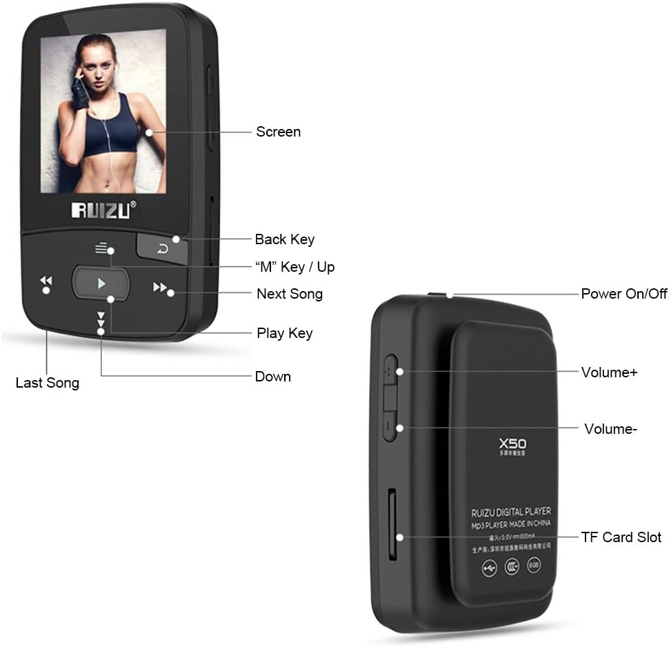 RUIZU X50 MP3 MP4 Player button diagram