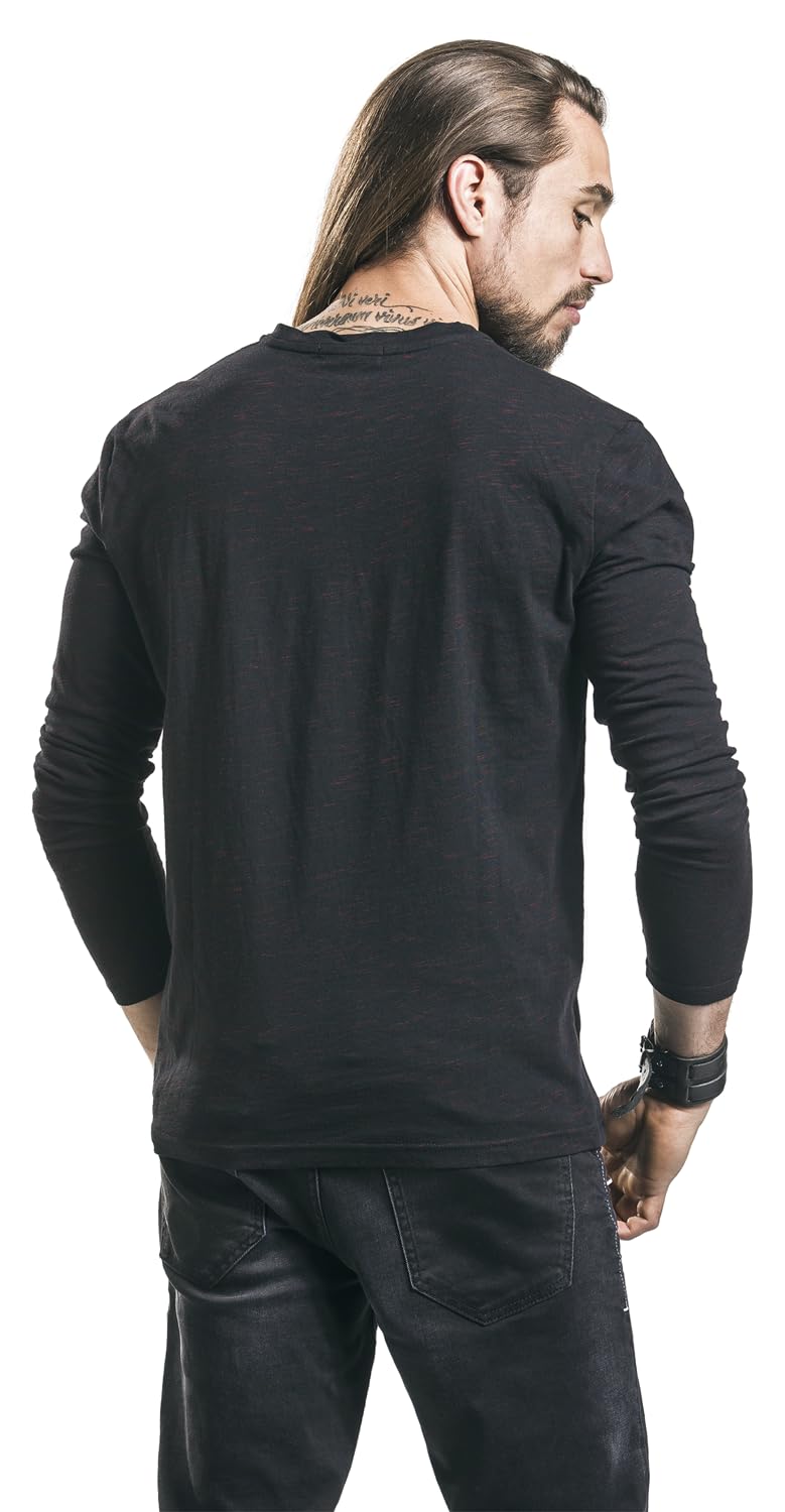 Black Premium by EMP Herren schwarz-rotes Basic Langarmshirt