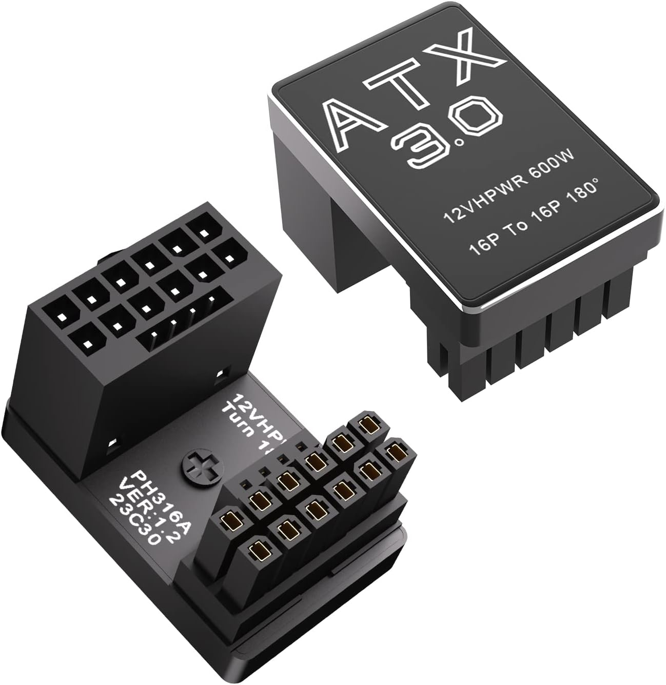 JOYJOM 12VHPWR 180 Degree Angled Adapter: Aluminum ATX 3.0 16 Pin GPU Power Connector 600W Pcie5.0 Power Adapter for 12+4pin RTX 3090Ti 4070Ti 4080 4090 Graphic Card GPU (Type A)