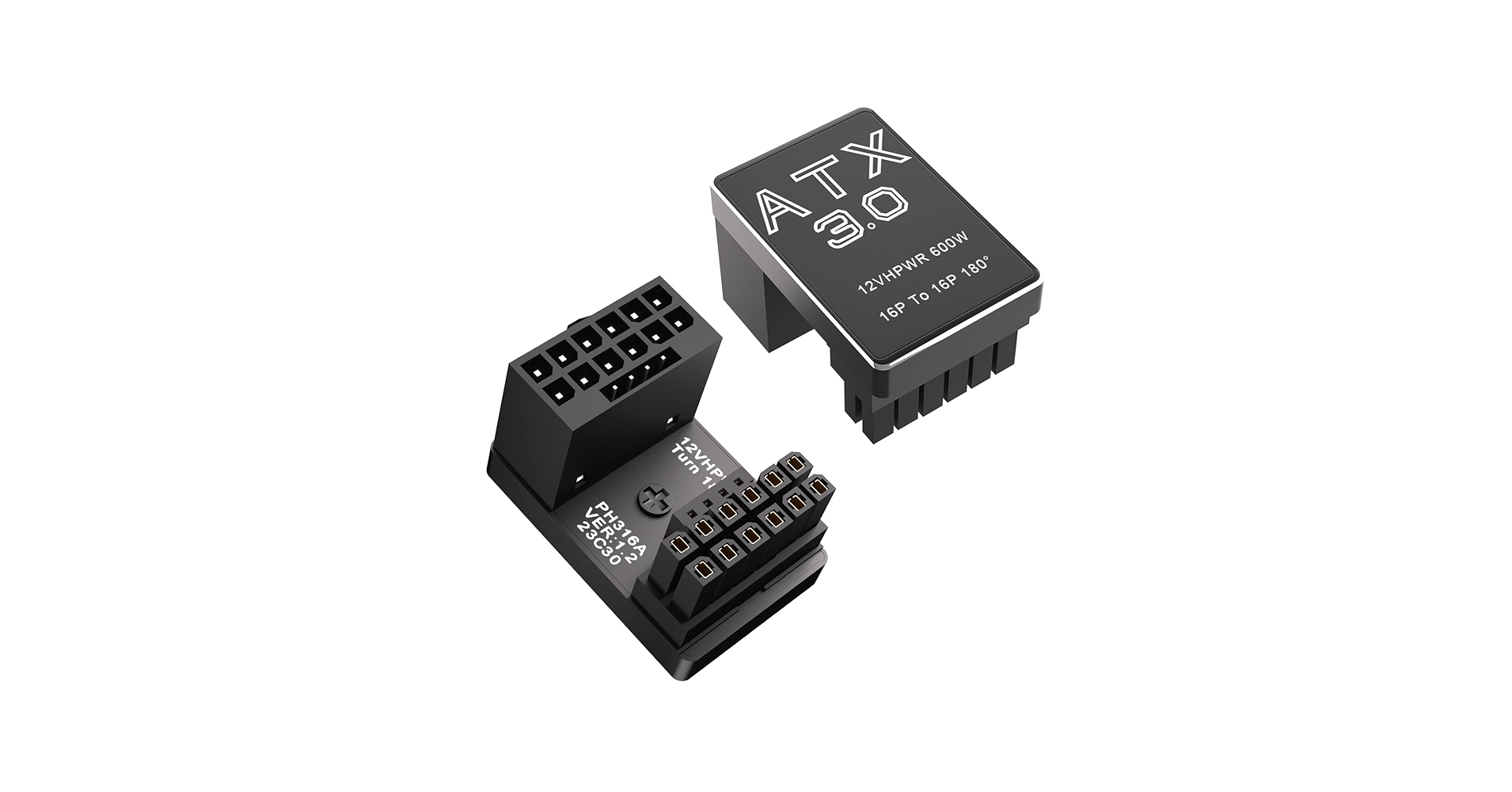 12VHPWR 180 Degree Angled Adapter: Aluminum ATX 3.0 16 Pin GPU Power Connector 600W Pcie5.0 Power Adapter for 12+4pin RTX 3090Ti 4070Ti 4080 4090 Graphic Card GPU (Type A)