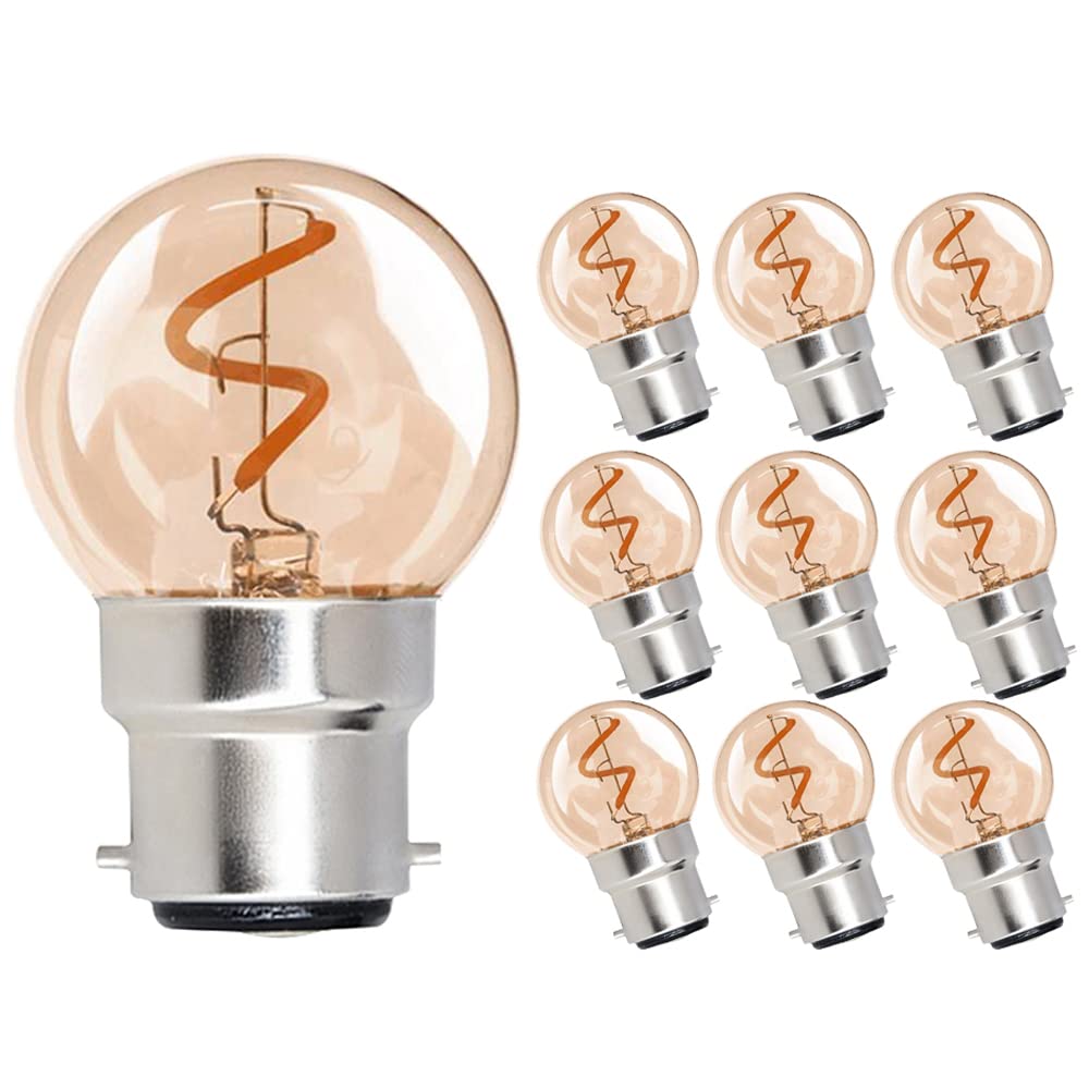 HJLIKE Lighting Light Bulb,G40 LED B22 Bayonet Cap Light Bulbs Led Flexible Filament Amber Glass Bulbs 1 W Ultra Warm White 2200K 10pcs