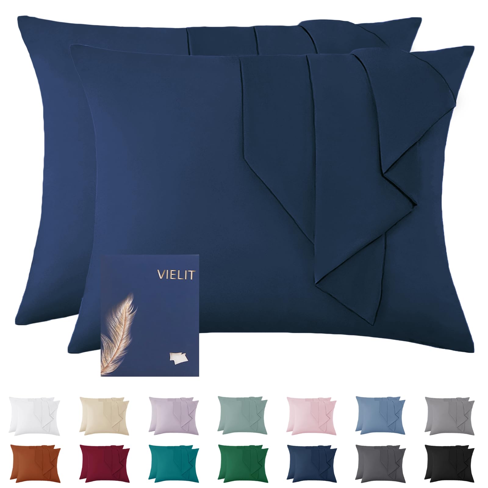 Vielit Cushion Cover, 70 x 90 cm, Dark Blue, Soft Pillowcase, 70 x 90 cm, Set of 2, Microfibre Decorative Cushion Cover for Pillows, 70 x 90 cm, Eco Certificate, Resistant, Hypoallergenic โ image 1
