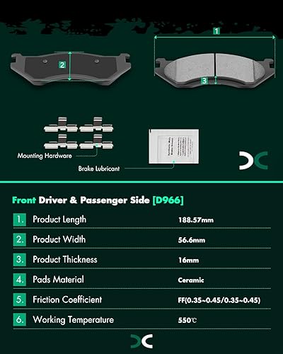 Miniatura 3 de SCITOO Pastillas de freno de cerámica, 4 pastillas de freno delanteras para Dodge 2003-2006 para Dodge para Durango, 2002-2005 para Dodge para Ram
