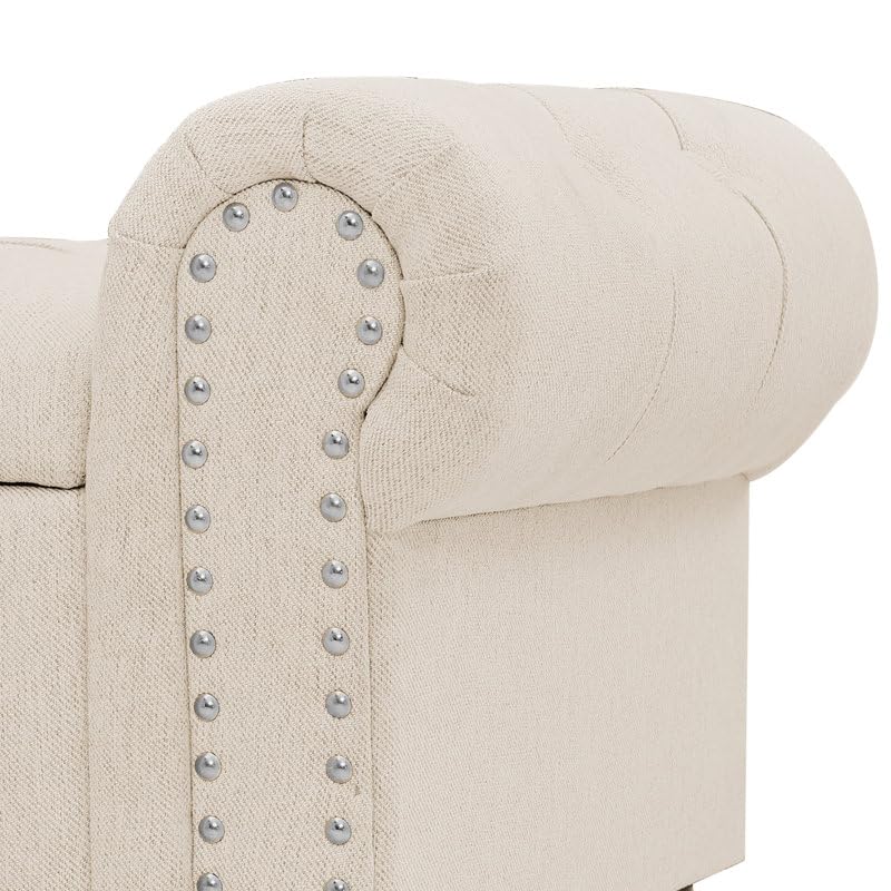 Image of 3-Seater Upholstered Ottoman Bench with Storage | White |62.4 x 20.1 x 20.7 Inch| Elegant Multi-Purpose with 6-Inch Wooden Legs for Living Room, Bedroom, Entryway