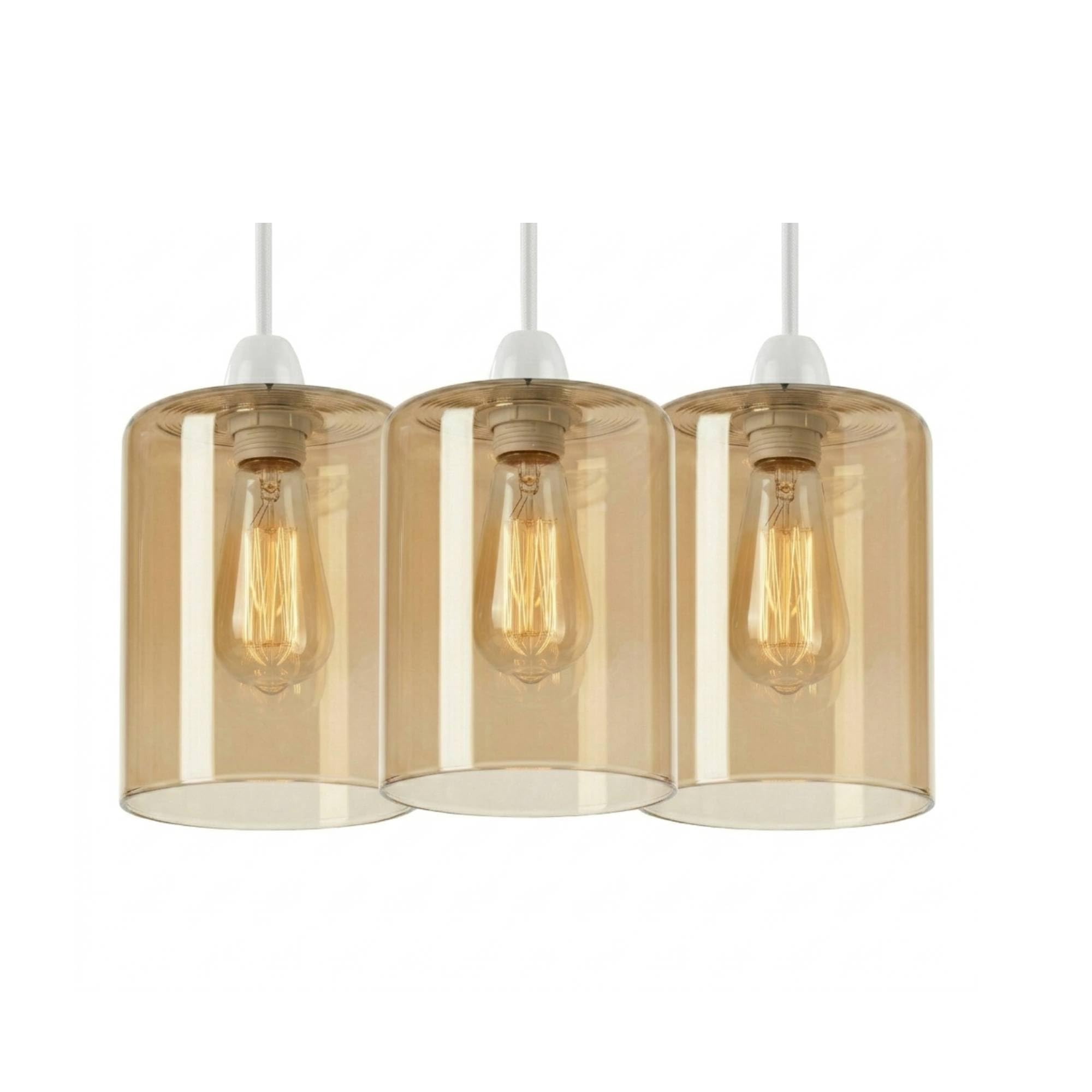 Amber Glass Lamp Shade E27 Pendant Light Shade Ceiling Lampshade 10cm Diameter 12cm Height Vintage Cylinder Glass Light Shade Replacement for Hanging Light Kitchen Bedroom Living Room (Pack 3)