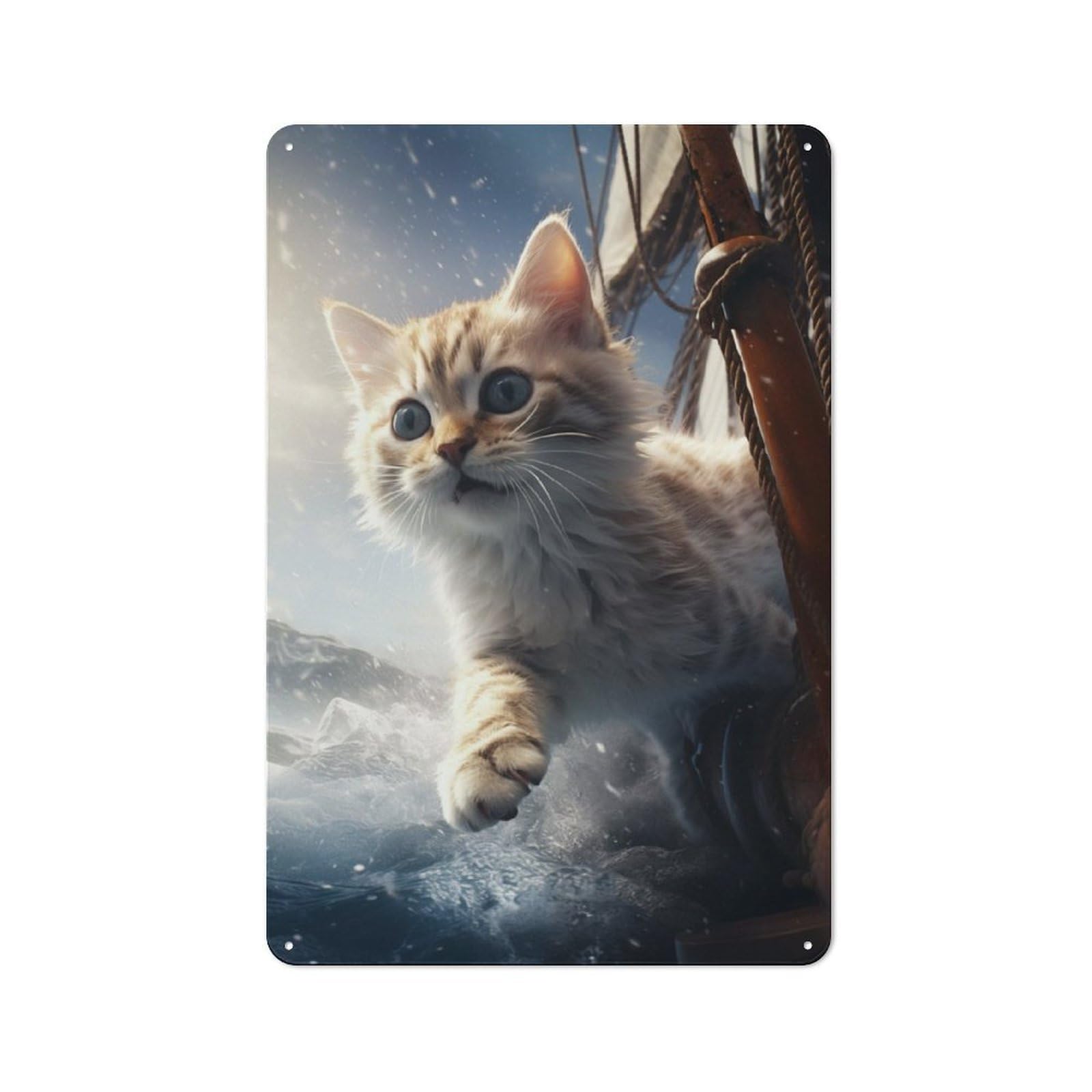 Junmoney Cute Kitten Boat Trip Sea Printed Metal Sign 30X20cm For Living Room Or Hallway, For Home Wall Decor Collectors