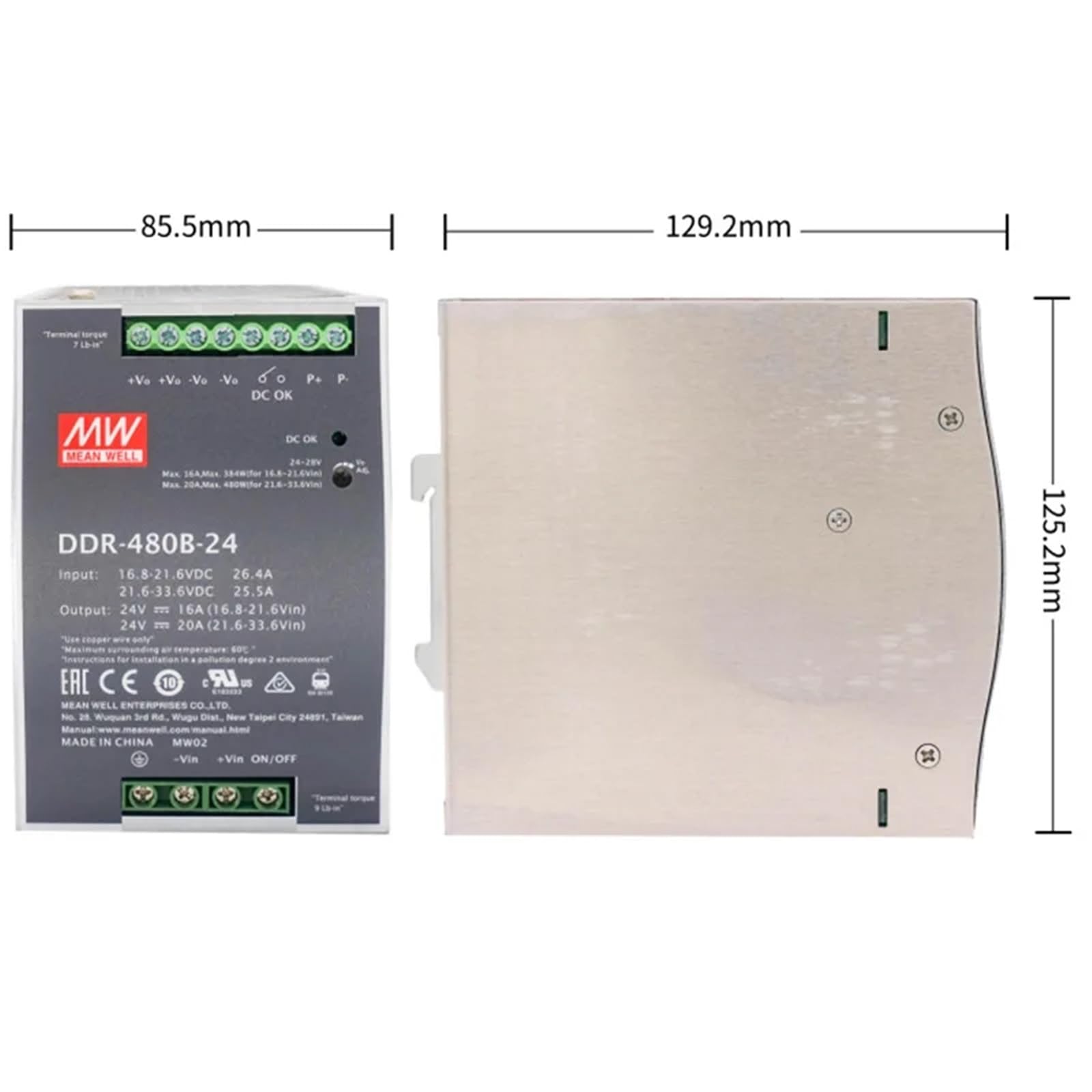Convertisseur CC-CC sur Rail DIN 1PCS DDR-480B/C/D Series DC12V 24V 48V240W for système de contrôle Industriel réseau sans Fil(DDR-480B-12)