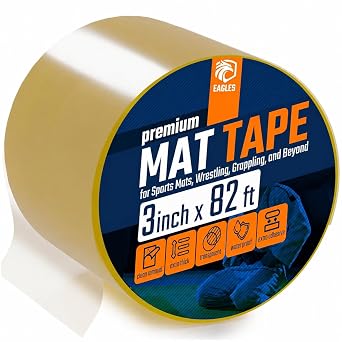 Clear Mat Tape 3 or 4 Inch, 1, 2 or 3 Pack Mat Tape for Wrestling Grappling Gymnastics Jiu Jitsu MMA Floor | Exercise Roll Out Mats Foam Tiles | Home Mats & Gym Floor Tape (1, 3 Inch)