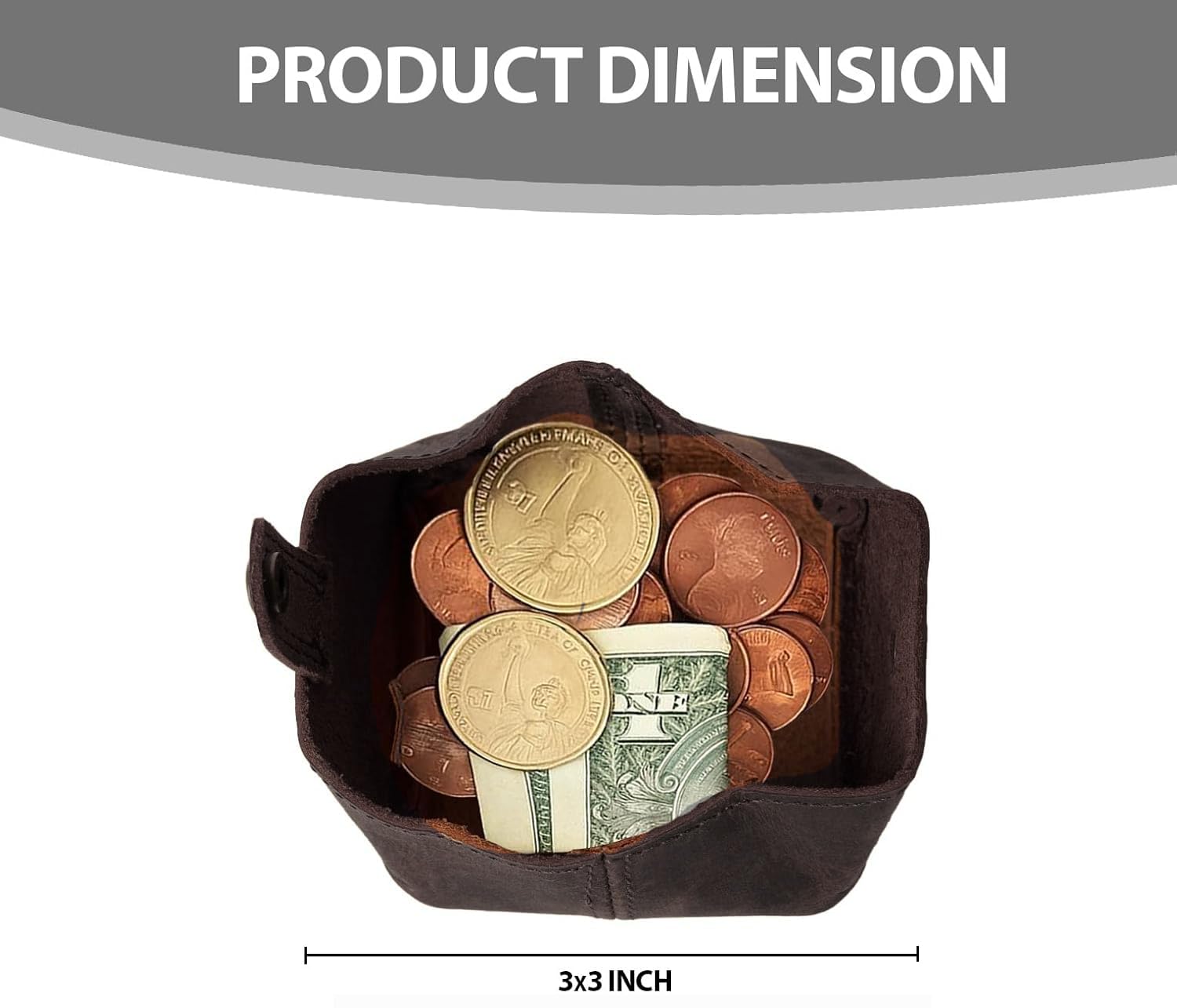 Contacts Handcrafted Leather Coin Pouch – Compact Change Holder & Mini Wallet for Men & Women – Brown 3