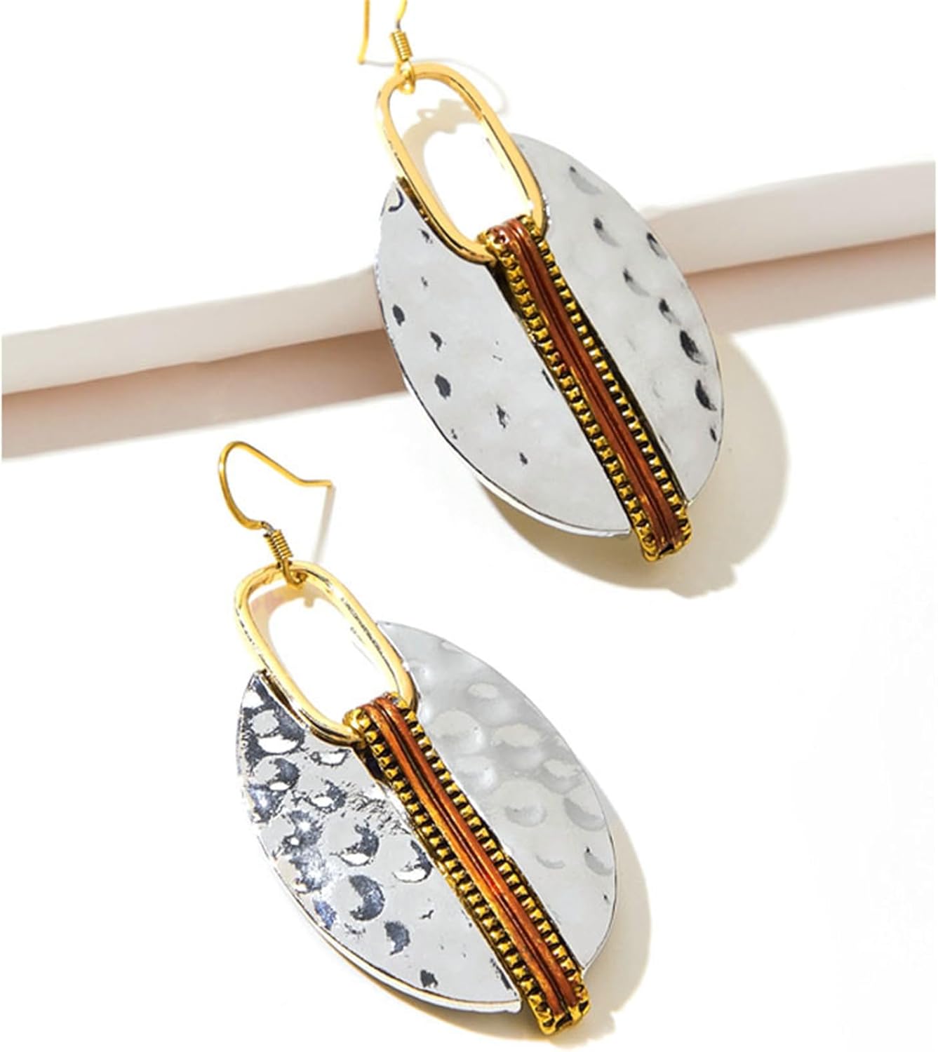 Boho Chic Handmade Hollow Shield Shape with Hammered Drop Earrings for Women Vintage Statement Antique Ethnic Earrings Vintage Gold Silver Plated Hollow Earrings Jewelry Gifts - Image 4