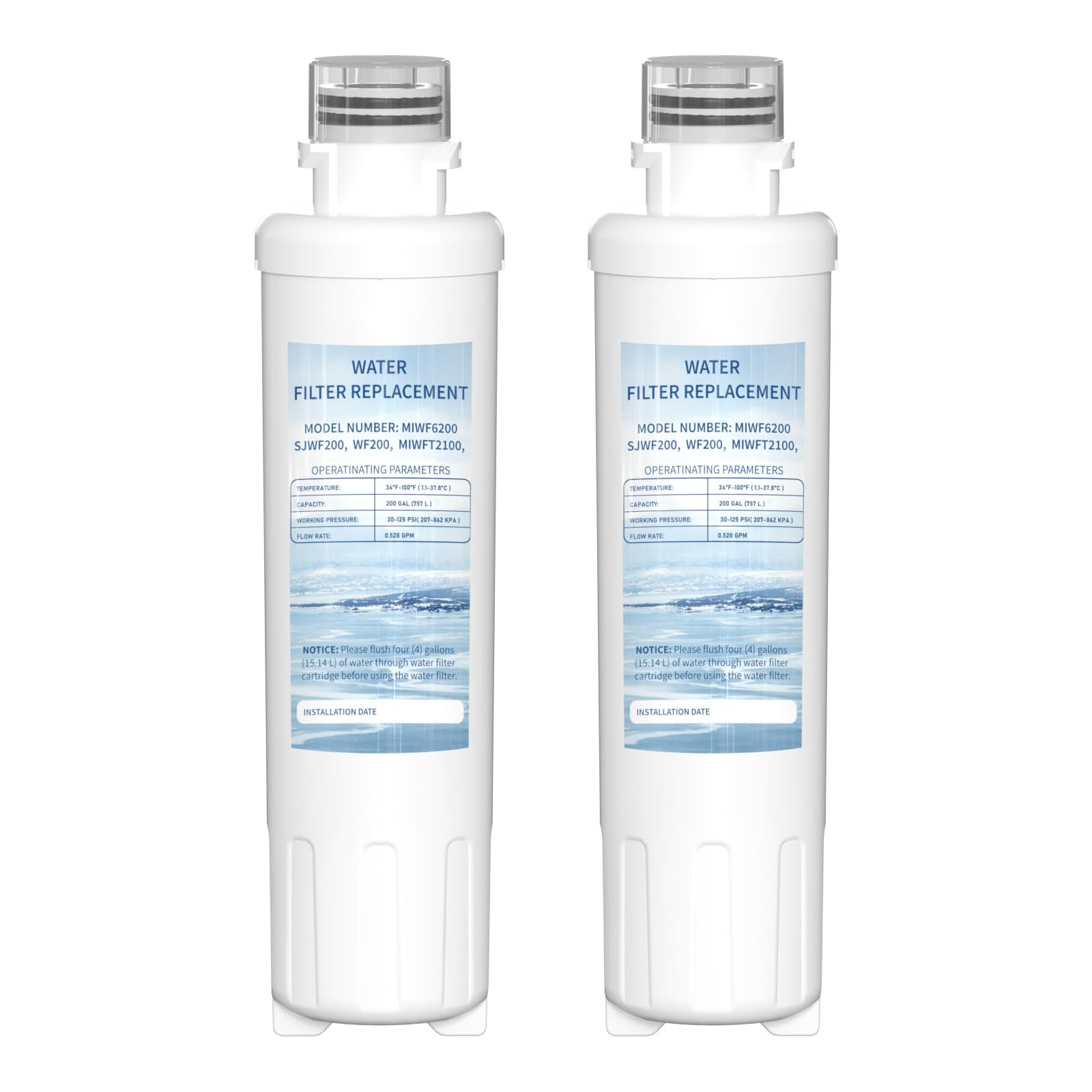 MIWF6200 Twist-in Water Filter Cartridge, Compatible with Midea MRS26D5AST, MF-2008-R2, Sharp SJWF200, SJG2254FS, Thor Kitchen WF200, Zline MIWFT2100, RFM-W-36 Models, 200 Gallon, 2 Pack