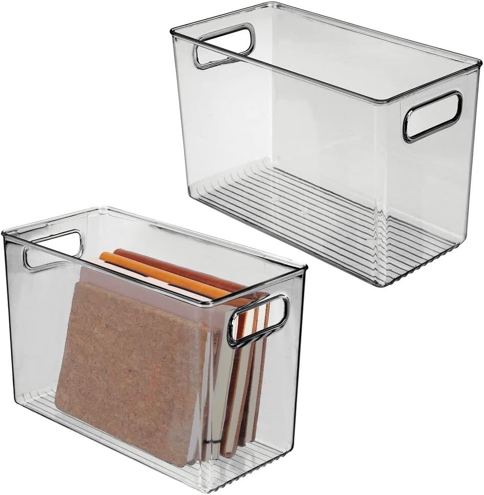 mDesign Deep Plastic Home Storage Organizer Bin for Cube Furniture Shelving in Office, Entryway, Closet, Cabinet, Bedroom, Laundry Room, Nursery, Kids Toy Room - 12" x 6" x 7.75" - 2 Pack - Smoke Gray